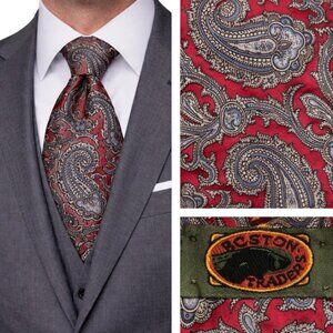 Vintage Boston Traders Red Paisley Silk Necktie Classic 90s